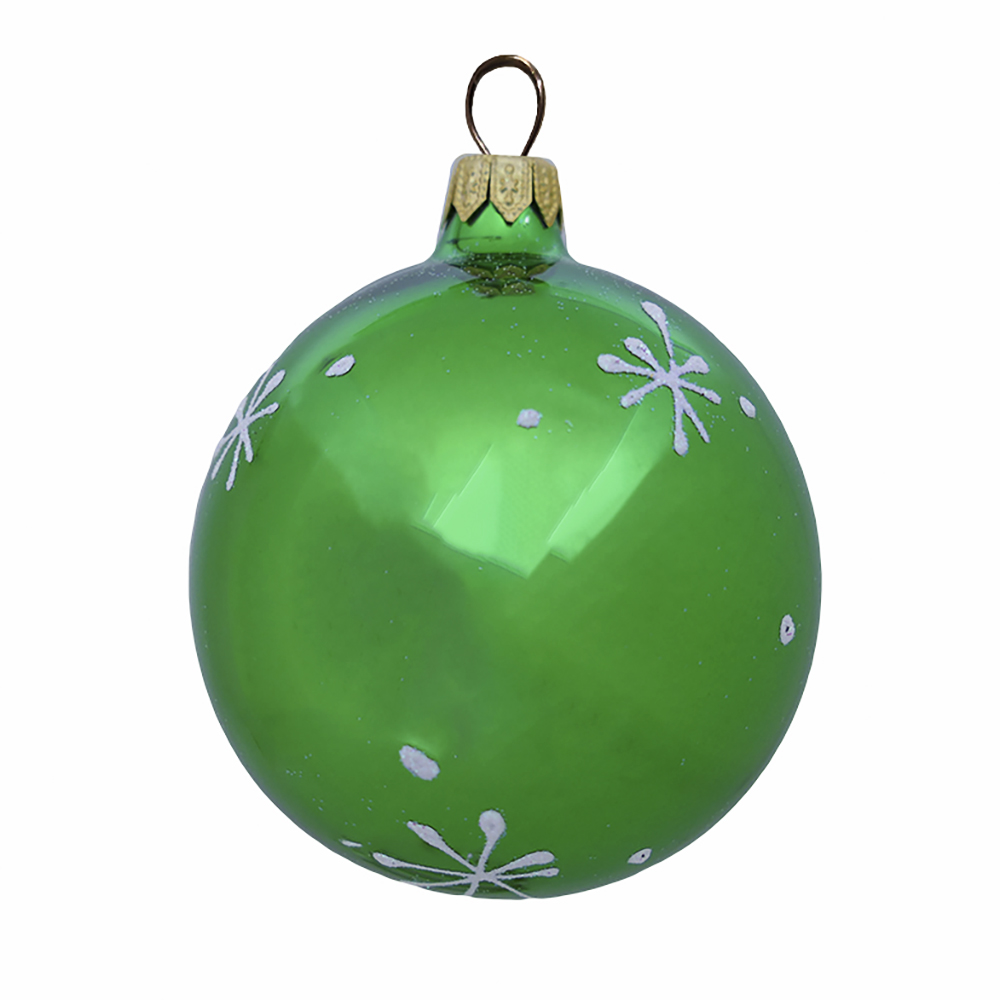 Елочная игрушка шар стеклянный (Символ года 2023) Зайка № 13 (зеленый глянец), диаметр 85 мм